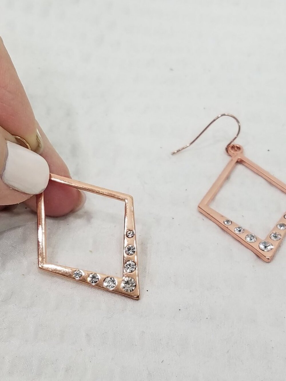 New!  Polished Copper & Crystal Openwork Diamond-Shaped Chevron Dangle Earrings